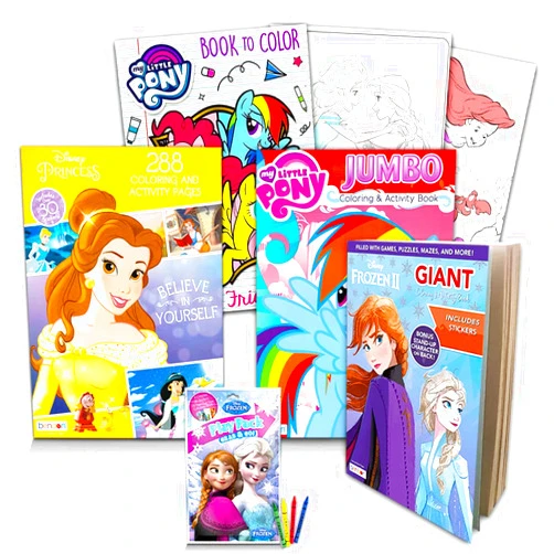 Disney My Little Pony Coloring Book Super Set for Girls - 3 Giant Coloring Books Featuring Disney Princess, Frozen and My Little Pony (Includes Disney Princess Stickers)