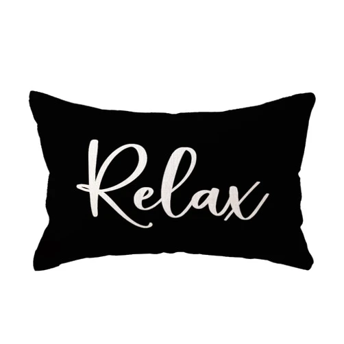 ULOVE LOVE YOURSELF Relax Lumbar Throw Pillow Case 12×20 Inch Housewarming Gifts Farmhouse Black Decorative Rectangular/Waist Cushion Cover for Sofa Beach Porch Bench Decor(12