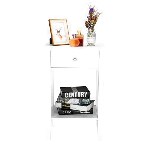 Binrrio Side End Table with Drawer Two-Layer Bedside Table Coffee Table, Night Stand Sofa Side Table, 18.11''L x 13.78''W x 27.56''H (Type1-White)