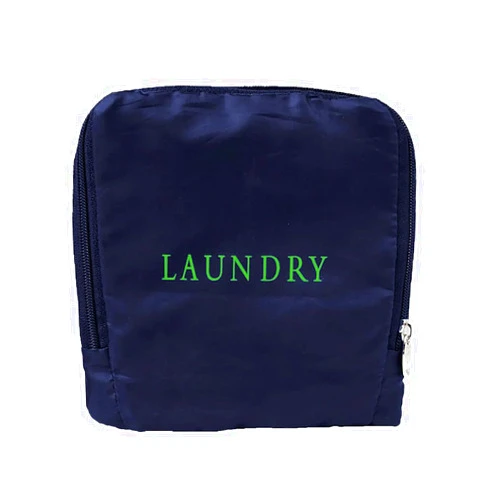 Miamica Soft Travel Laundry Bag with Zipper and Drawstring, Navy Blue & Green, 21” x 22” – Keep Your Dirty Clothes Separate and Your Suitcase Organized – Expandable, Durable, and Foldable Laundry Bag
