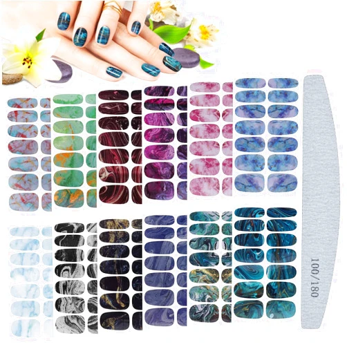 Kalolary 12 Sheet Marble Nail Art Polish Stickers, Kalolary Self Adhesive Full Wraps Nail Art Decals Strips Marble Printed Nail Art Wrap Strips with Nail File for Women Girls DIY Nail Art Decoration