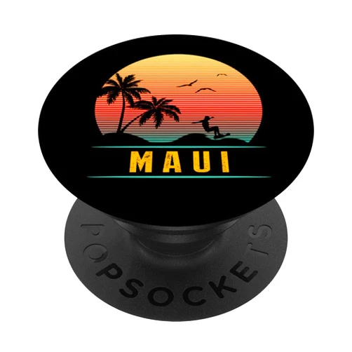 Cool Vintage Beach Maui Paradise Gifts Maui Beach Island Retro Vintage Gift - 70s Surf Tee Surfer PopSockets Grip and Stand for Phones and Tablets