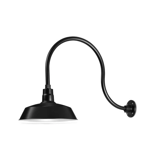 HTM LIGHTING SOLUTIONS 14in. Satin Black Outdoor Gooseneck Barn Light Fixture With 24in. Long Extension Arm - Wall Sconce Farmhouse, Vintage, Antique Style - UL Listed - 9W 900lm A19 LED Bulb (5000K Cool White)