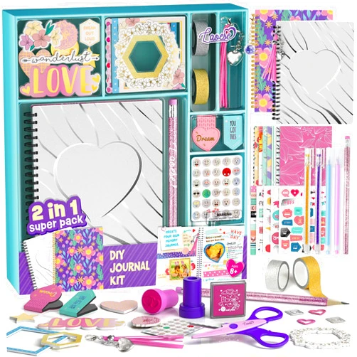 LAOESE 2-Pack DIY Journal Kit - 150+Pcs Gifts for Girls Ages 8 9 10 11 12 Year Old - Birthday Gifts for Girls - Art and Crafts for Kid - Scrapbook Set