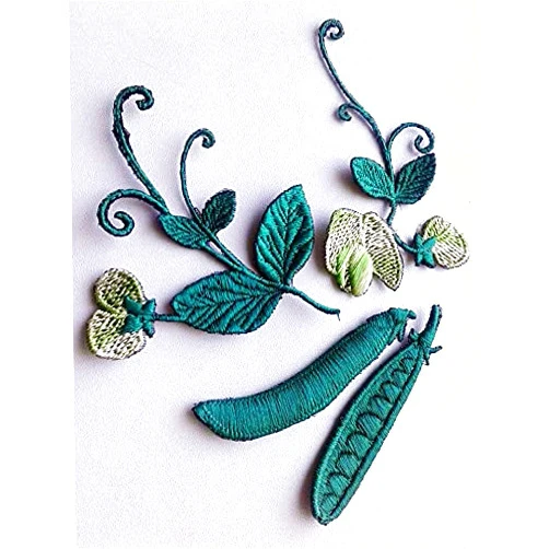 Handmade moks115(p) set of 4 elements green peas sprouts and pea flowers embroidered patches