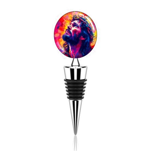 DuduYH Jesus with Crown of Thorns Wine Bottle Stopper, Colorful Reusable Beverage Bottle Stopper, Zinc Alloy Red Wine Beer Saver Sealer Stopper for Party Wedding Bar