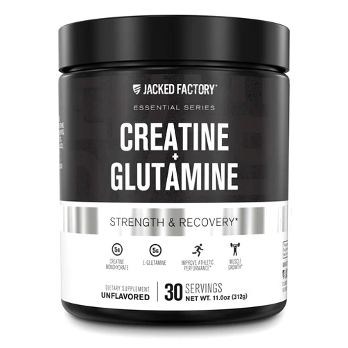 Jacked Factory Creatine + Glutamine - Creatine Supplement with L-Glutamine for Muscle Recovery, Muscle Growth, Increased Strength, Enhanced Energy Output, and Gut Health - 30 Servings, Unflavored