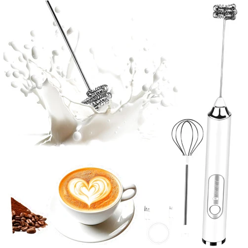 Toughwild Milk Frother Handheld, Rechargeable Coffee Frother Wand with 2 Stainless Whisks 3 Speeds, Drink Mixer, Electric Foam Maker, Hand Mixer for Lattes, Cappuccino, Matcha, Egg, White