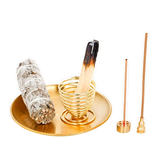 ZenBless 5 in 1 Incense Burner, Palo Santo Holder, Sage Holder, Incense Holder for Incense Sticks/Coil Incense/Incense Cones, 5.5 inches Brass Ash Catcher for Meditation Yoga Room
