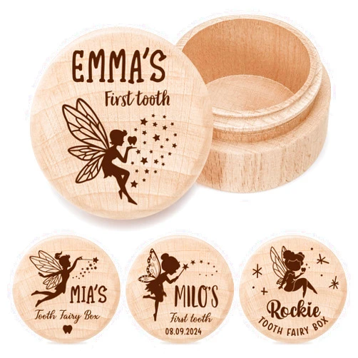 Zhamate Personalized Wooden Tooth Fairy Box for Girls-Custom Name&Date Keepsake,Baby Lost Teeth Holder Under Pillow,Birthday Baby Christening Gift