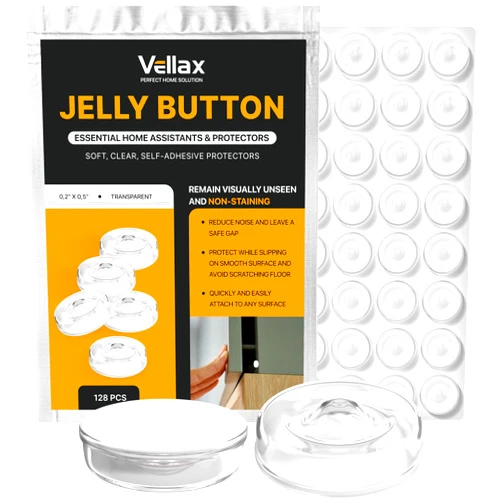 Vellax Self Adhesive Cabinet Door Bumpers - 128 pcs Sticky Silicone Clear Sound Dampening Rubber Bumpers - Cabinet Bumpers for Wall Protection, Kitchen Furniture, Decor, Drawer Stops