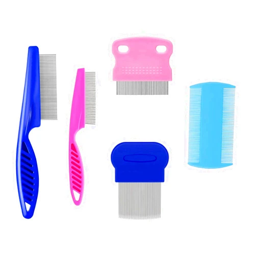 JUWANTU 5 Pack Flea Lice Comb,Stainless Steel Dog Cat Grooming Combs with Rounded Teeth,Double Sided Professional Pet Tear Stain Remover,Dematting Tool for Small, Ideal for all pet