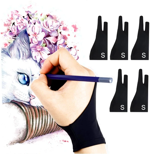 Falling in Art 5 Pack Drawing Gloves with Two Fingers, Digital Artist Gloves for Left and Right Hand, Soft Art Gloves for Graphic Drawing Tablets, iPads, Monitors and Paper Sketching, S