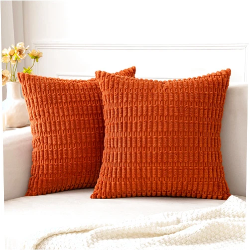 MIULEE Pack of 2 Corduroy Decorative Throw Pillow Covers 18x18 Inch Soft Boho Striped Fall Pillow Covers Modern Farmhouse Home Decor for Sofa Living Room Couch Bed Rust