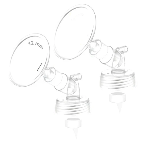 Maymom 2X 12 mm Maymom Two-Piece Wide Neck Pump Parts Compatible with Spectra S1,Spectra S2 Pumps and 2 Valves; Incl Wide Mouth Flanges; Not Original Spectra Flange; (12mm Flange with Valve)