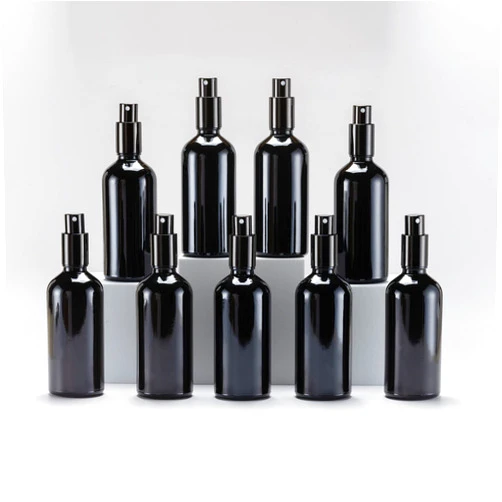 YIZHAO Black Glass Spray Bottles 4oz, with Small Fine Mist Spray, Metal Cap, Refillable for Essential Oil,Travel,Cleaning,Perfume,Aromatherapy,Makeup – 9 Pcs