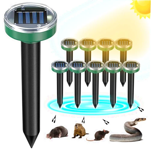 Tirgo Mole Repellent Solar Powered 10 Pack Snake Repellent Ultrasonic, Groundhog Repeller,Gopher Repeller Sonic Mole Deterrent Spikes, Snake Gopher Mole Vole Repellent Outdoor for Lawn Garden & Yard
