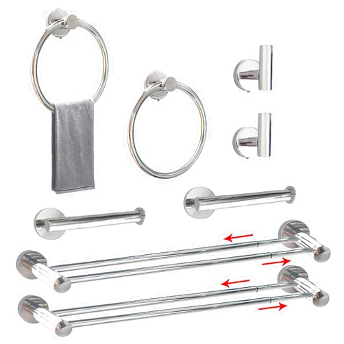Chihod 8PCS Adjustable Bathroom Hardware Set, Chrome Double Towel Bar, Stainless Steel Toilet Paper Holder, Towel Ring, Robe Hook Wall Mounted Round Bathroom Accessories