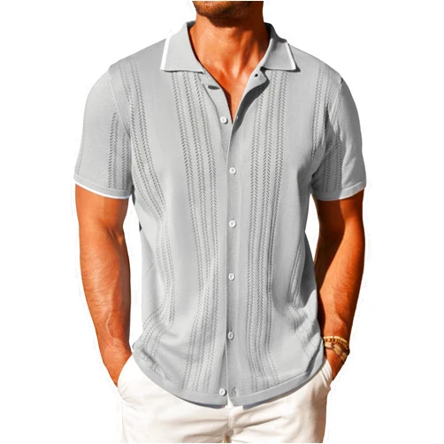 COOFANDY Men's Knit Button Down Shirt Vintage Short Sleeve Polo Shirts Casual Beach Tops