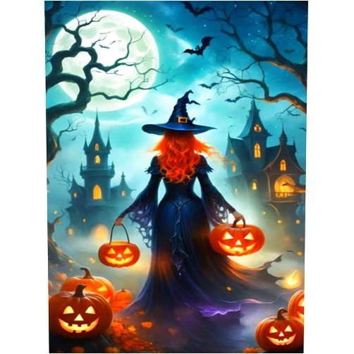 eniref Diamond Art Kits for Adults,Halloween Witch Moon Pumpkin Castle Bat DIY 5D Round Full Drill Diamond Painting,Gem Art Kits for Home Wall Decor 12x16 Inch