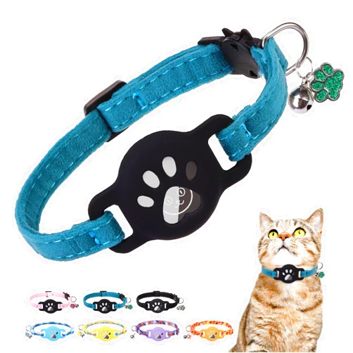 DILLYBUD AirTag Cat Collar with Bells, Soft Velvet Cat Collar Breakaway with Airtag Holder, Safety Cat GPS Tracker Collars for Girl Boy Cats, Kittens and Puppies, Adjustable 8