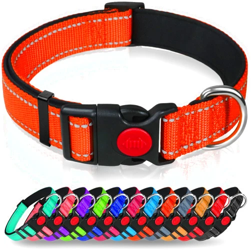 Taglory Reflective Dog Collar with Safety Locking Buckle, Adjustable Nylon Pet Collars for Medium Dogs Female Male, Orange, M