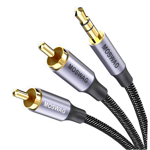 MOSWAG RCA Cable 3.3ft/1M, 3.5mm Male to 2RCA Male Stereo Audio Adapter Dual Shielded Gold-Plated Coaxial Cable Nylon Braided AUX RCA Y Cord for Smartphones,MP3,Tablets,Speakers,HDTV