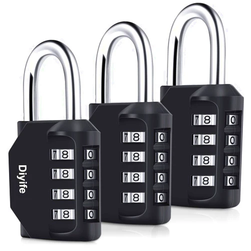 Diyife 3 Pack Combination Padlock Outdoor, Diyife 4 Digit Combination Lock Waterproof, Metal and Plated Steel Combination Clasp, for Fence, School, Sports Locker, Gym (Black)