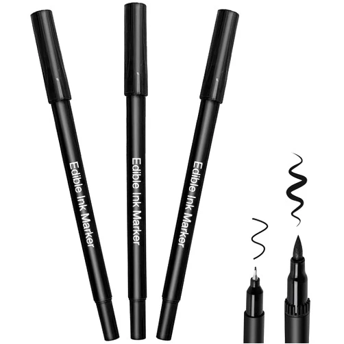 Fanika 3pcs Black Edible Markers - Double Sided with Extra Fine Tip (0.4mm) Thick Tip (0.7mm) Edible Pens, Double-sided Food Coloring Marker Pens for Decorating, Fondant, Baking, Food Grade