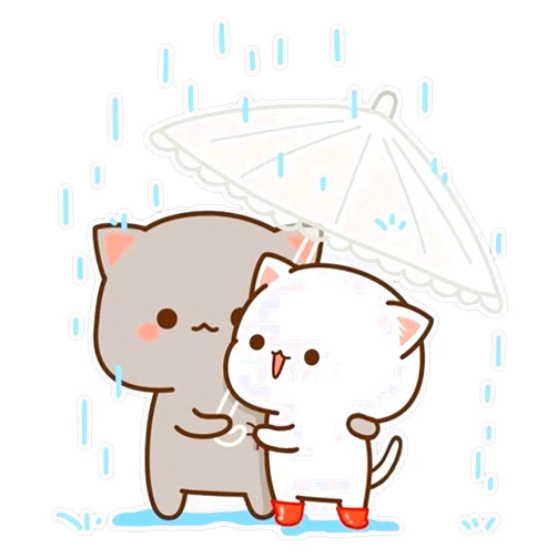 Fink Studio Peach and Goma, Cute Cat Kawai Mochi, Cute Couple Cats in The Rain Sticker Sticker Decal Bumper Sticker Waterproof 5
