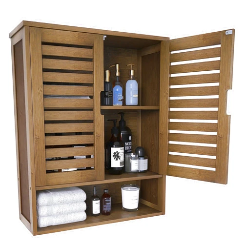 SMIBUY Bathroom Cabinet Wall Mounted, Bamboo Over-The-Toilet Storage Organizer, Space Saver Medicine Cabinet with 2 Door and Adjustable Shelves (Walnut)