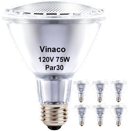 Vinaco PAR30 Long Neck 75W, 6 Pack Long Lasting PAR30 Halogen Flood Light Warm White 2800K, PAR30 Dimmable, High Output PAR30 Flood Light Bulb 120V with E26 Base for Indoor/Outdoor
