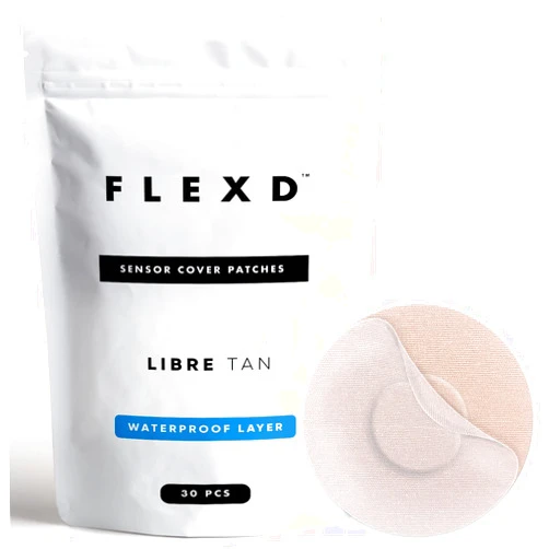 Flexd - Freestyle Waterproof Sensor Covers for Libre 2 & 3 - (30 Pcs) - Libre 3 Sensor Covers - CGM Adhesive Patches - Without Adhesive in The Center - (Round - 2 Layers - Tan)