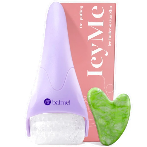 BAIMEI Cryotherapy Ice Roller and Gua Sha Facial Tools Reduces Puffiness Migraine Pain Relief, Skin Care Tools for Face Massager Self Care Gift for Men Women - Purple
