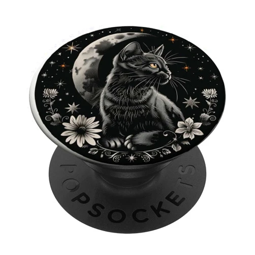 Moon Cat SteMi Accessories Moon Phase Astronomer Cat Lover Astronomy Stargazer PopSockets Adhesive PopGrip