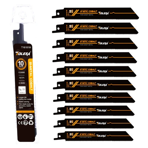 TOLESA Bi-Metal Sawzall Blades Metal Cutting 6 Inch 18 TPI, 10 Pack Reciprocating Saw Blades for Metal Pipes, Metal Profiles, Medium & Thin Sheet Metal Cutting