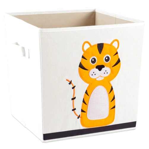 E-Living Collapsible Storage Bin Cube for Bedroom, Nursery, Playroom and More 13x13x13 - Tiger