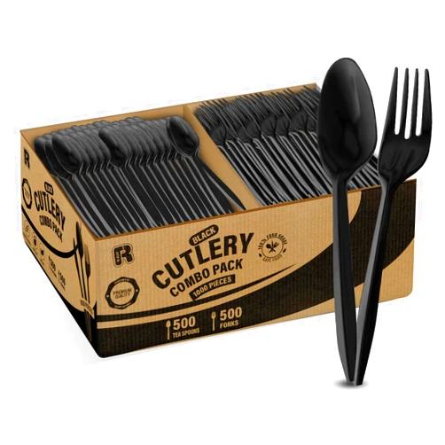 R-kay 1000 Pcs Black Plastic Utensils Set - 500 Plastic Forks And 500 Plastic Teaspoons Black Plastic Forks And Spoons Set - Black Plastic Silverware Set, Bulk Black Cutlery Set - Packaging May Vary