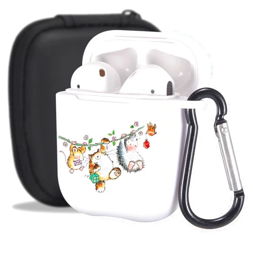 MAYCARI Cat Hedgehog Mouse and Bird Case for AirPods 1&2 with Keychain, Cute Animal Design Protective Soft TPU Cover Compatible with AirPods White Charging Case for Women Girls