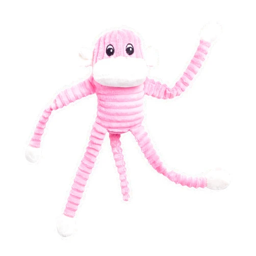 ZippyPaws Crinkle Monkey - Interactive Dog Toys to Keep Them Busy, Squeaky Plush Pet Toy for All Breeds, Cute Gift for Small and Medium Dogs, Contains 1 Round Squeaker - Small, Pink