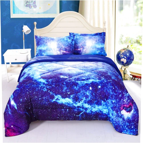 Wowelife Galaxy Bedding Twin Outer Space Comforter Set 5 Pieces Blue Cosmic Galaxy Bed Set Kids Bed in A Bag Twin for Teen Boys and Girls with Comforter, Flat Sheet, Fitted Sheet and 2 Pillowcases