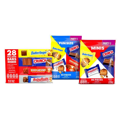 Butterfinger, CRUNCH, Baby Ruth And 100 Grand, 178 Count Candy Variety Pack, Assorted Mini, Fun And Full Size Individually Wrapped Candy Bars, Trick Or Treat Candy, 117.6 Oz