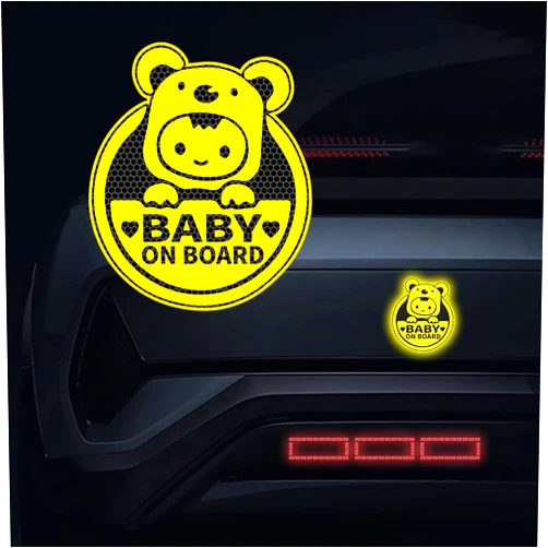 Dreothy 2pcs Baby on Board Reflective Sticker for Cars Funny Baby Safety Warning Sign Car Stickers and Decals Waterproof Vinyl Stickers for Auto Bumper Window Decals 5.9x6.88 inch(Yellow)