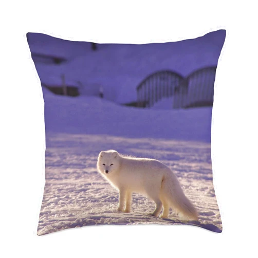 White Fox Acratic Theme Background White Acratic Fox Snow Winter Theme Lover Iceland Throw Pillow, 18x18, Multicolor