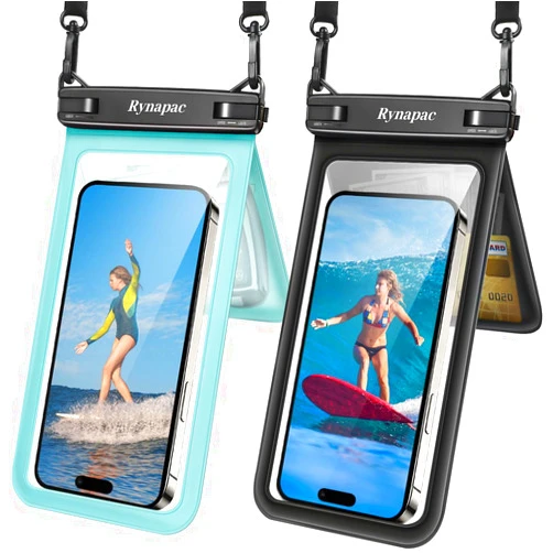 Rynapac Double Space Waterproof Phone Pouch, 2 Pack Waterproof Phone Case with Lanyard for iPhone 15 Pro Max Galaxy S23 Pixel 7a up to 8.5’’, Cellphone Dry Bag for Beach Vacation Travel Cruise Essentials