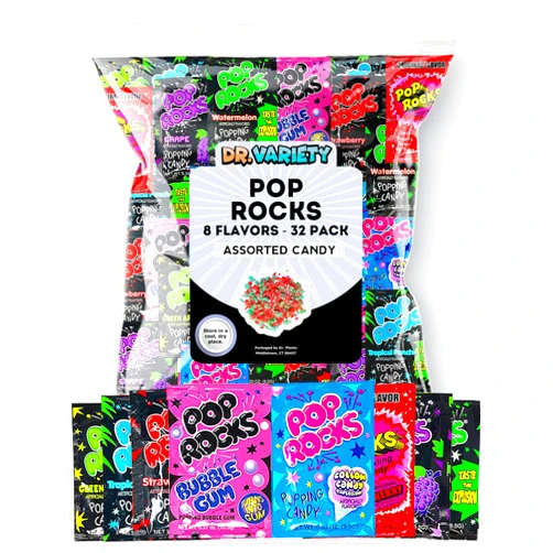 Doctor Plenty Pop Rocks Candy Variety Mix - 32 Pack of 8 Flavors - Retro Crackling Rock Candy - Bulk Pack Includes Tropical Punch, Bubble Gum, Cherry, and Much More
