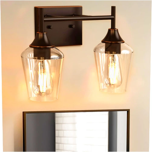 BONHAR Oil Rubbed Bronze 2 Lights Bathroom Vanity Light Fixtures, Farmhouse Vanity Lights Wall Sconce, Wall Lamp with Clear Glass Shade, Vintage Vanity Lighting Fixtures