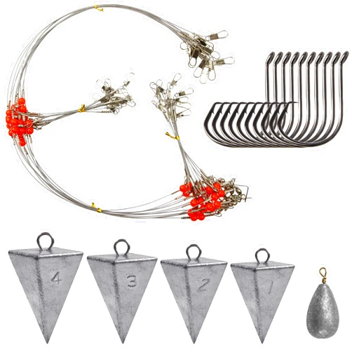 AGOOL Saltwater Surf Fishing Tackle Kit - Saltwater Surf Fishing Rigs Include Fishing Wire Leader Pyramid Sinker Weight Bass Casting Sinker Circle Hooks Surf Fishing Accessories