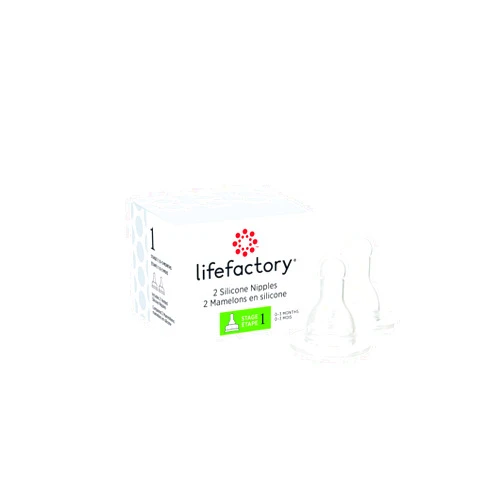 Lifefactory BPA-Free Stage 1 (0-3 Months) Silicone Nipples, 2-Pack