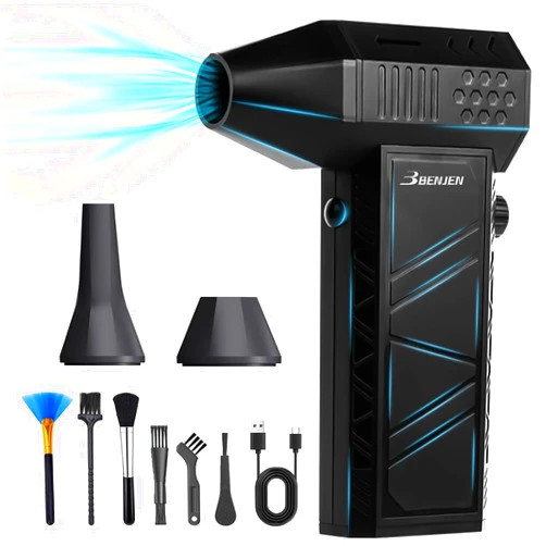 BENJEN Compressed Air Duster-130000RPM Electric Air Duster for Cleaning Keyboard & PC Infinitely Adjustable Speed Cordless Turbo Fan Turbo Dryer Blower for Car, Air Bed, Outdoors, Home.